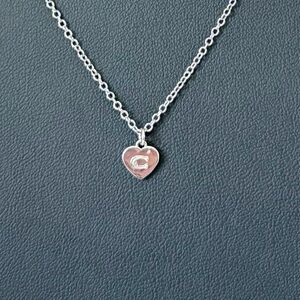 Coach Silver Heart Signature C Logo Pendant Necklace Adjustable Chain NWT